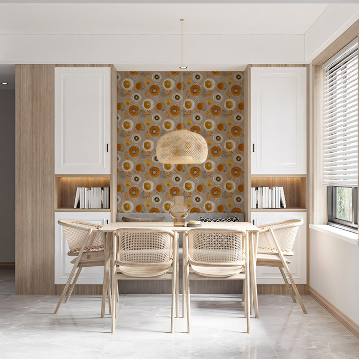 Abstract Floral Mural Wallpaper | Modern Orange and Gold