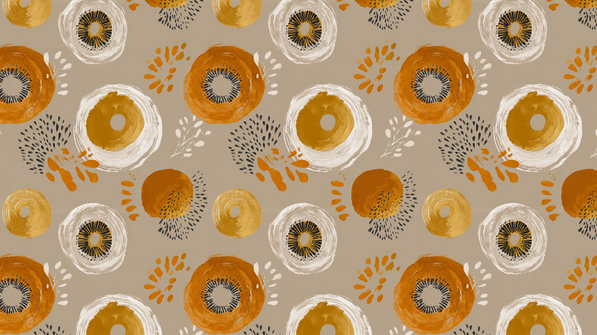 Modern Abstract Floral Mural Wallpaper | Gold and Orange