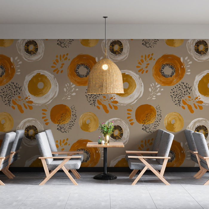Modern Abstract Floral Mural Wallpaper | Gold and Orange