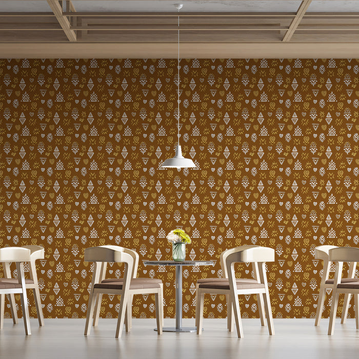Modern Folk Mural Wallpaper | Earthy Tribal Pattern