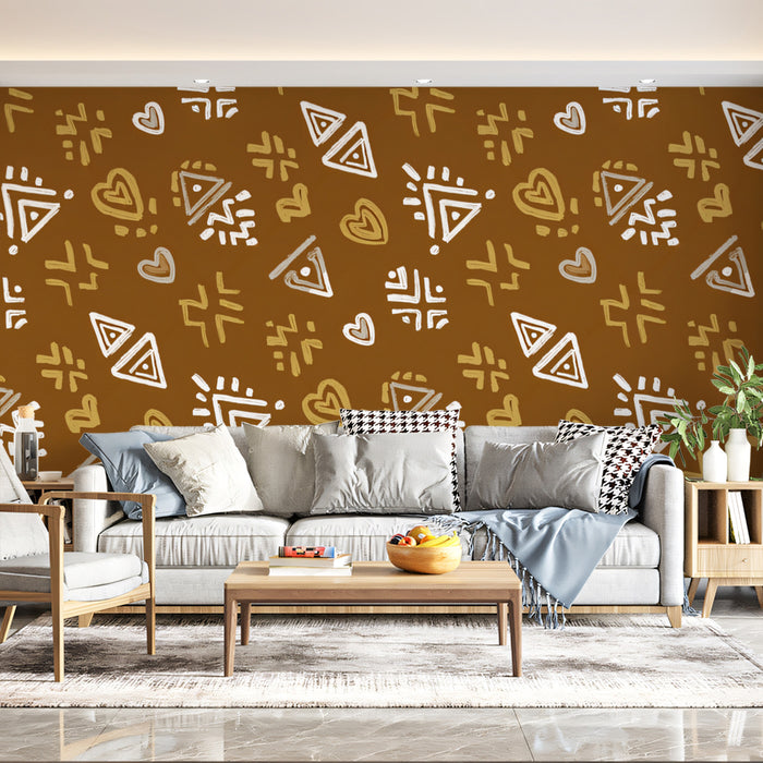 Modern Tribal Mural Wallpaper | Abstract Earthy Pattern