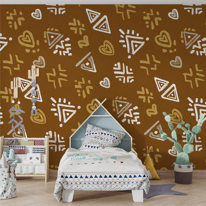 Modern Tribal Mural Wallpaper | Abstract Earthy Pattern