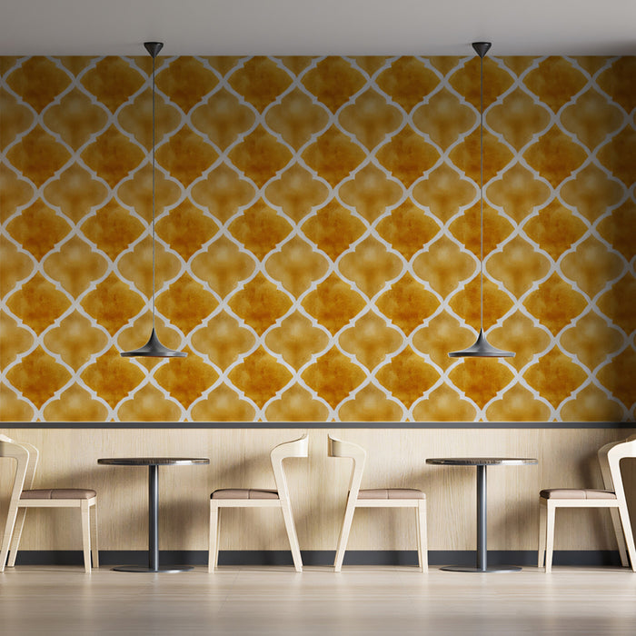 Modern Quatrefoil Mural Wallpaper | Elegant Gold and Orange Texture