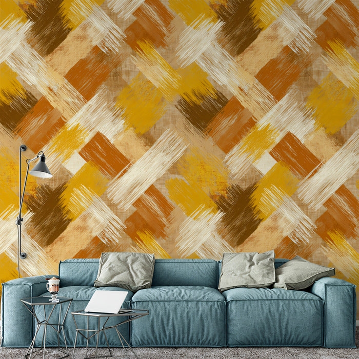 Modern Brushstroke Mural Wallpaper | Woven Earthy Texture