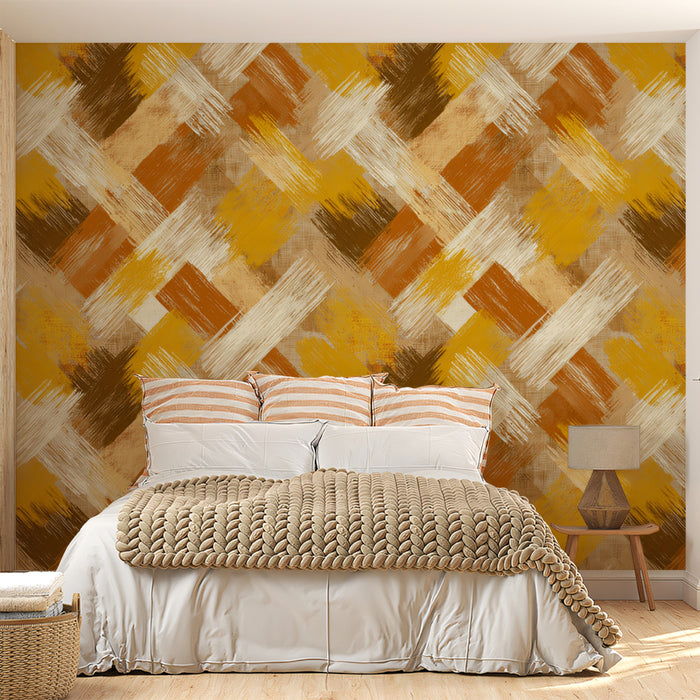 Modern Brushstroke Mural Wallpaper | Woven Earthy Texture