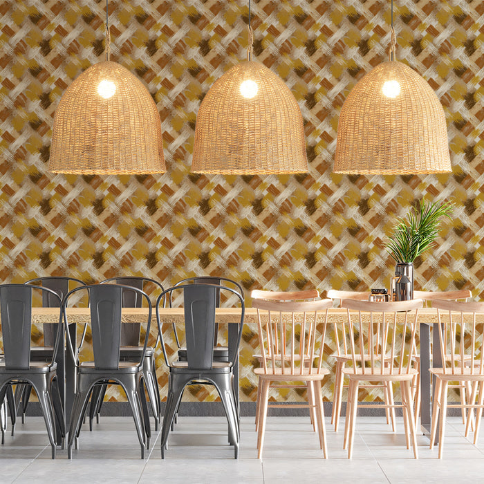 Modern Woven Mural Wallpaper | Subtle Gold and Brown Texture