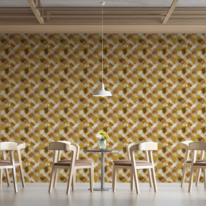 Modern Woven Mural Wallpaper | Subtle Gold and Brown Texture