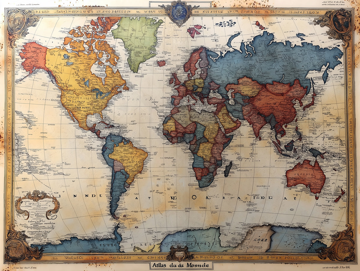 Vintage World Map Mural Wallpaper in Living Room | Various Colors (Beige, Brown, Blue, etc.) of World Map