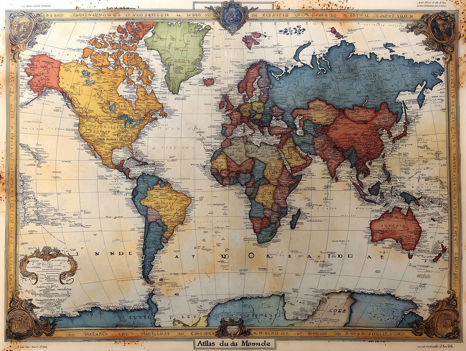 Vintage World Map Mural Wallpaper in Living Room | Various Colors (Beige, Brown, Blue, etc.) of World Map