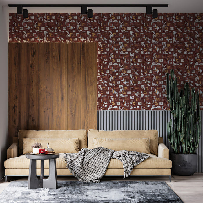 Modern Tribal Mural Wallpaper | Abstract Folk Art Pattern