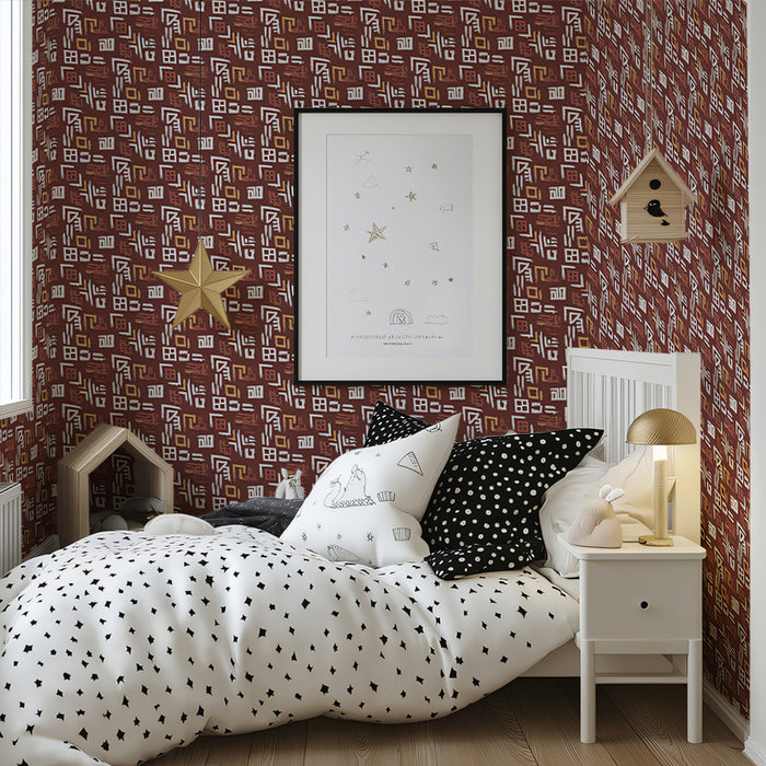 Modern Tribal Mural Wallpaper | Abstract Folk Art Pattern