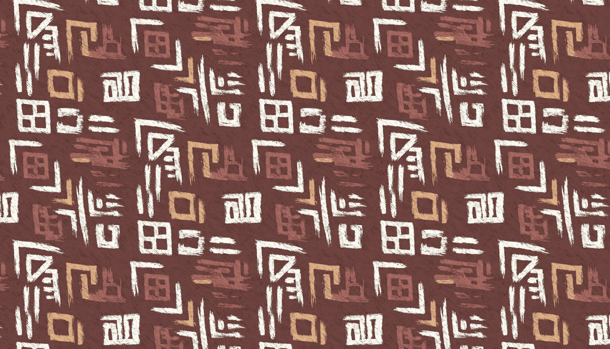 Modern Folk Mural Wallpaper | Earthy Tribal Pattern