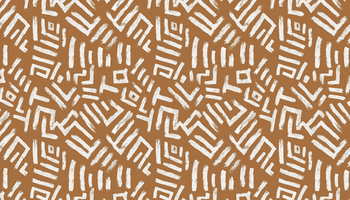 Modern Tribal Mural Wallpaper | Abstract White and Brown