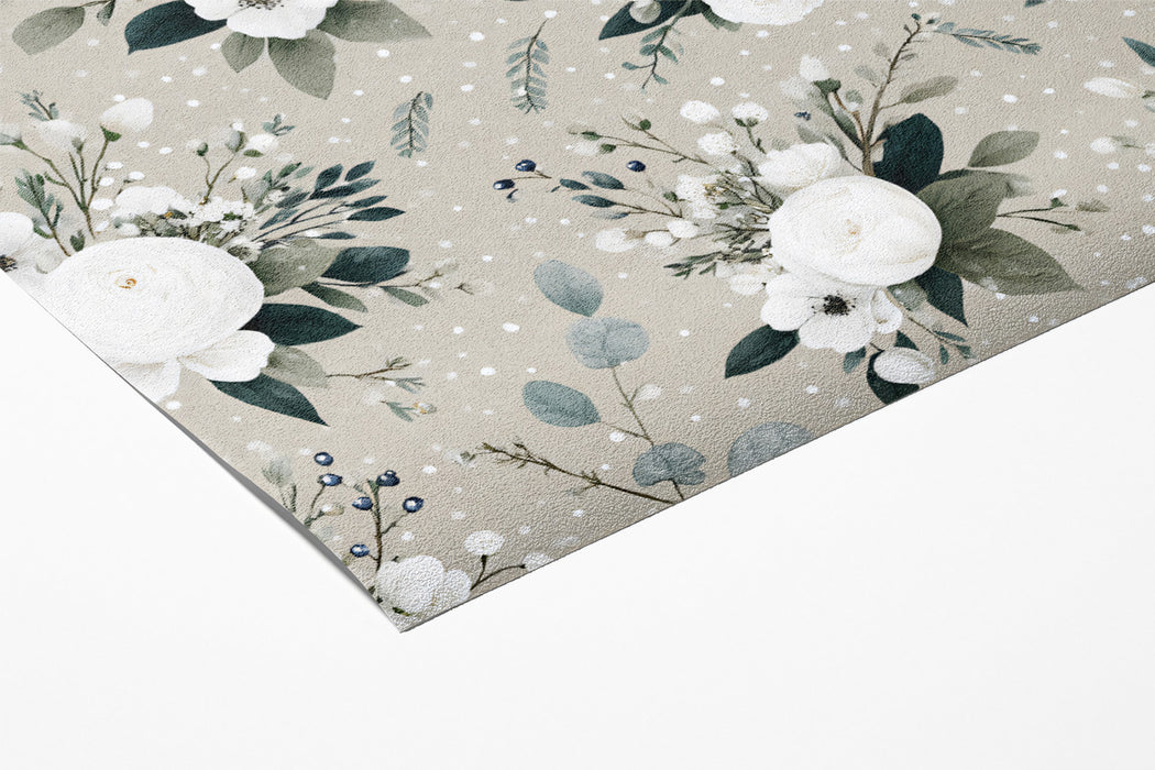 Romantic Floral Mural Wallpaper | White Bouquets and Gray Leaves