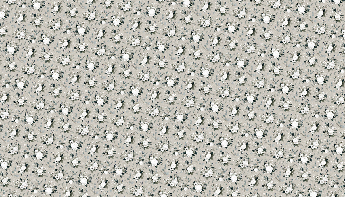 Delicate Floral Mural Wallpaper | Subtle Gray and Blue Pattern