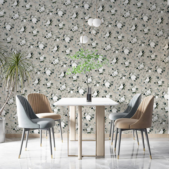 Delicate Floral Mural Wallpaper | Subtle Gray and Blue Pattern