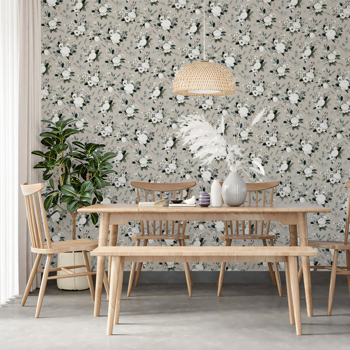 Delicate Floral Mural Wallpaper | Subtle Gray and Blue Pattern