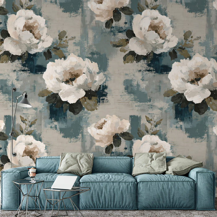 Modern Floral Mural Wallpaper | Distressed Abstract Texture