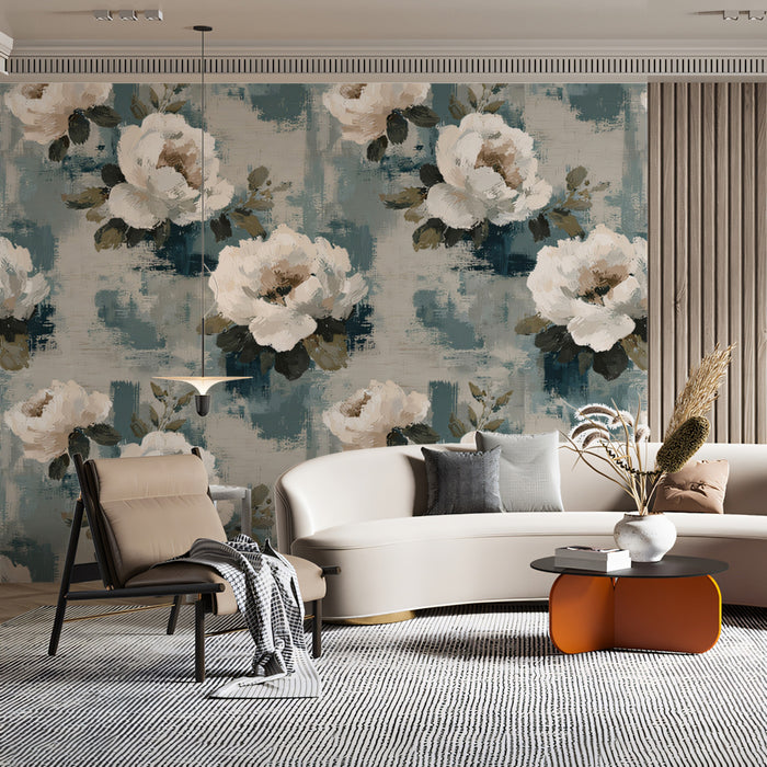 Modern Floral Mural Wallpaper | Distressed Abstract Texture