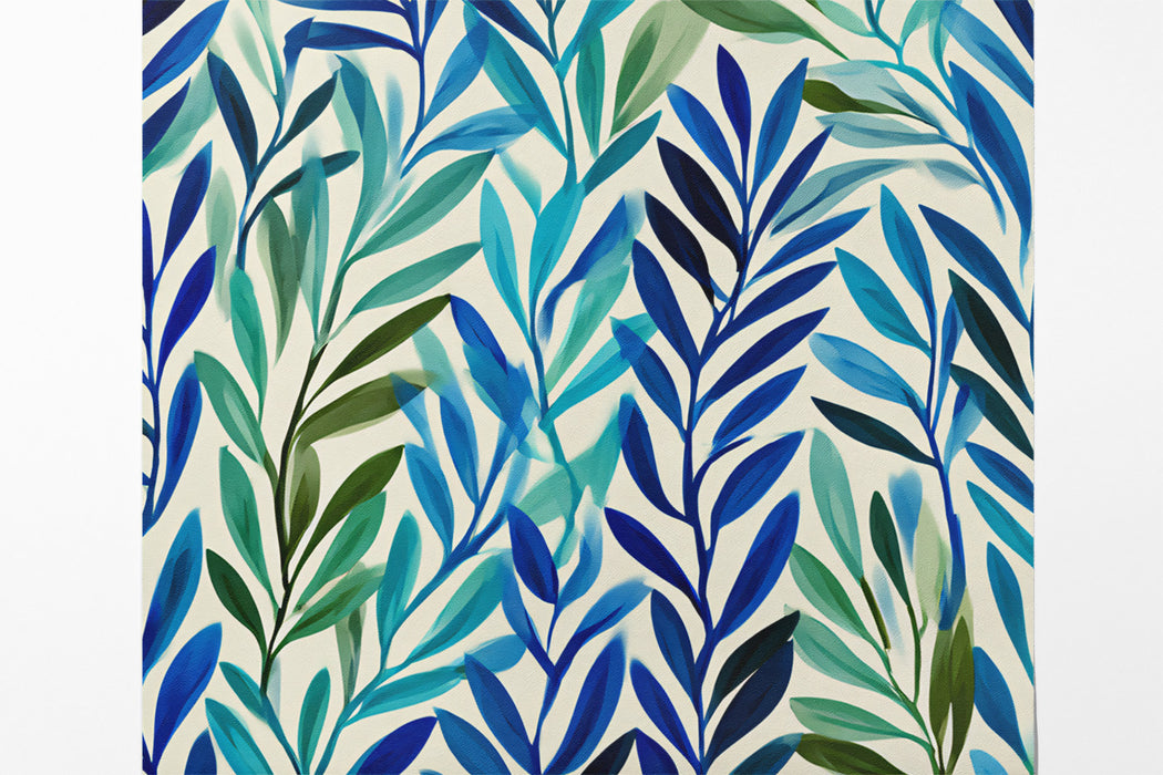 Modern Botanical Mural Wallpaper | Abstract Blue and Green Leaves