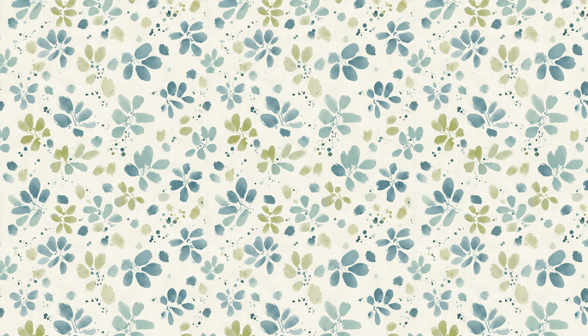 Modern Floral Mural Wallpaper | Abstract Blue and Green Leaves