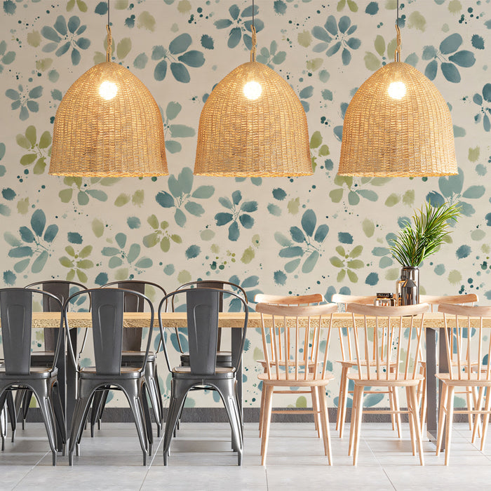 Modern Floral Mural Wallpaper | Abstract Blue and Green Leaves