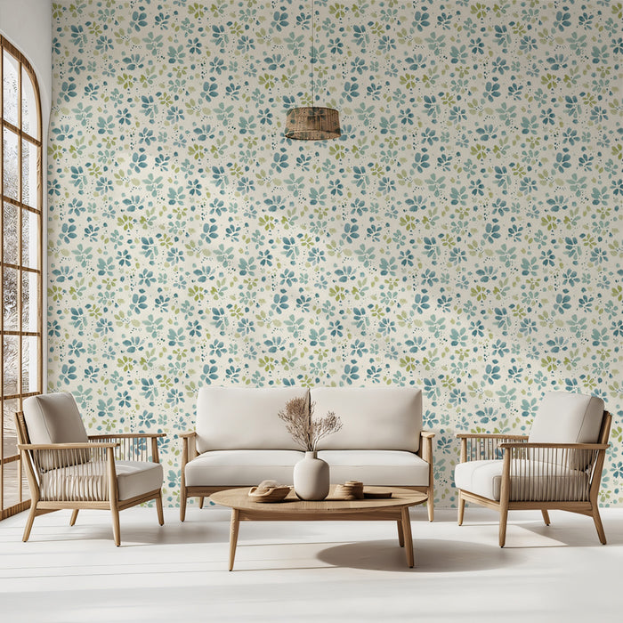 Modern Floral Mural Wallpaper | Abstract Blue and Green Leaves