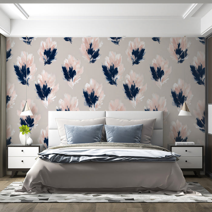 Abstract Feather Mural Wallpaper | Modern Pink and Blue Texture