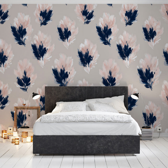 Abstract Feather Mural Wallpaper | Modern Pink and Blue Texture