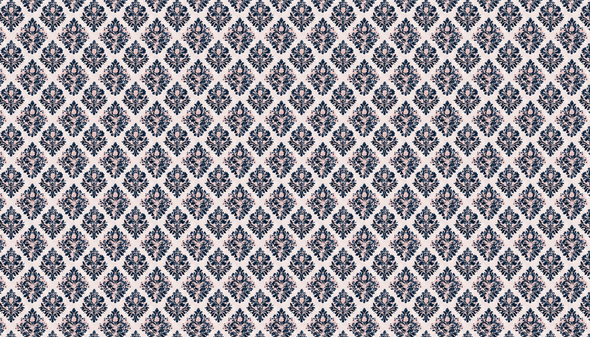 Classic Damask Mural Wallpaper | Modern Navy and Pink