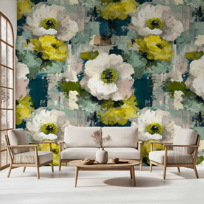 Abstract Floral Mural Wallpaper | Vibrant Painted Texture