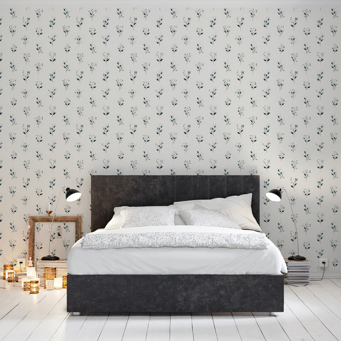 Modern Botanical Mural Wallpaper | Delicate Leaf and Berry Pattern