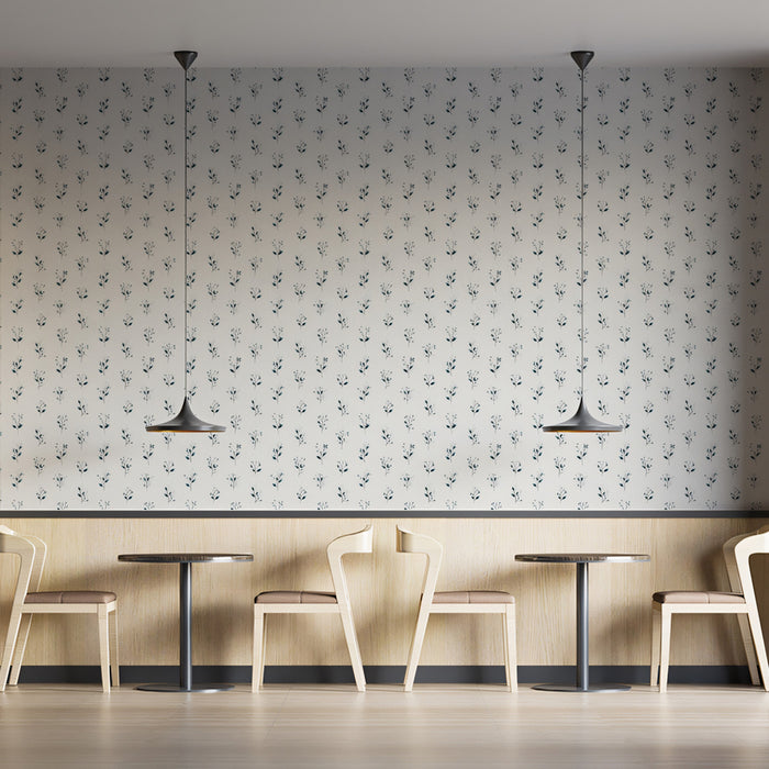 Modern Botanical Mural Wallpaper | Delicate Leaf and Berry Pattern