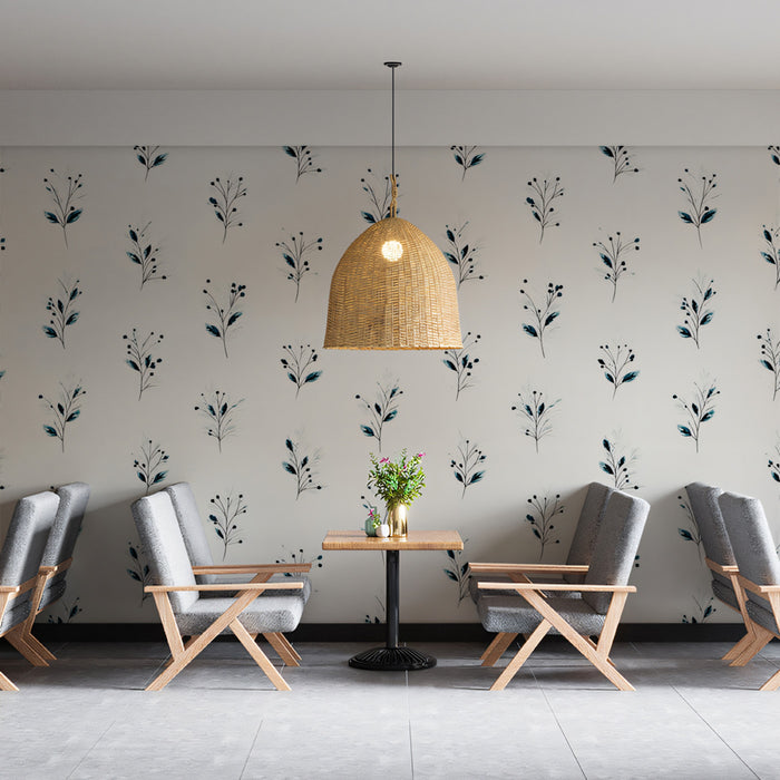 Delicate Botanical Mural Wallpaper | Abstract Leaf and Berry Pattern