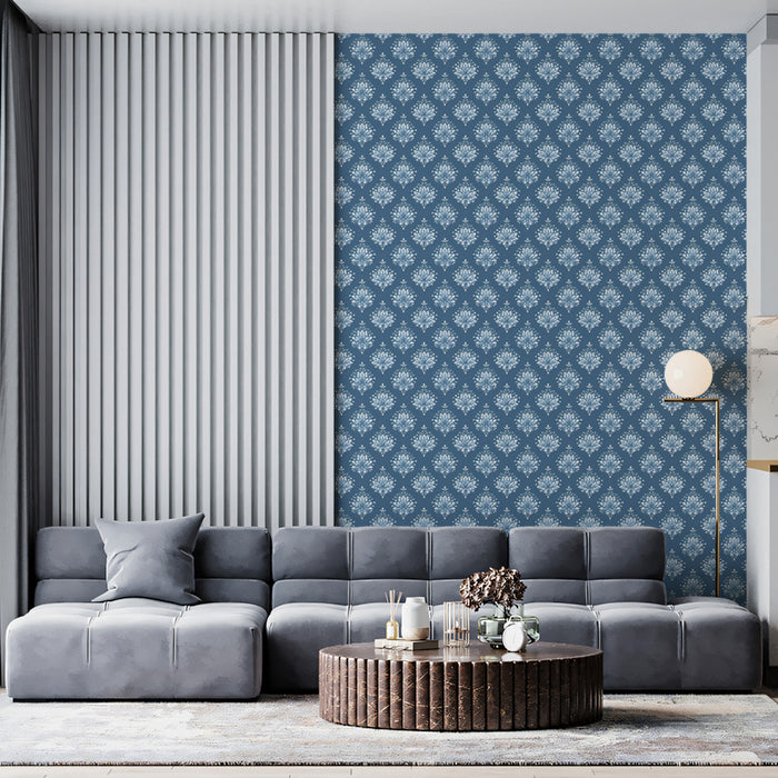 Classic Damask Mural Wallpaper | Elegant Blue Pattern