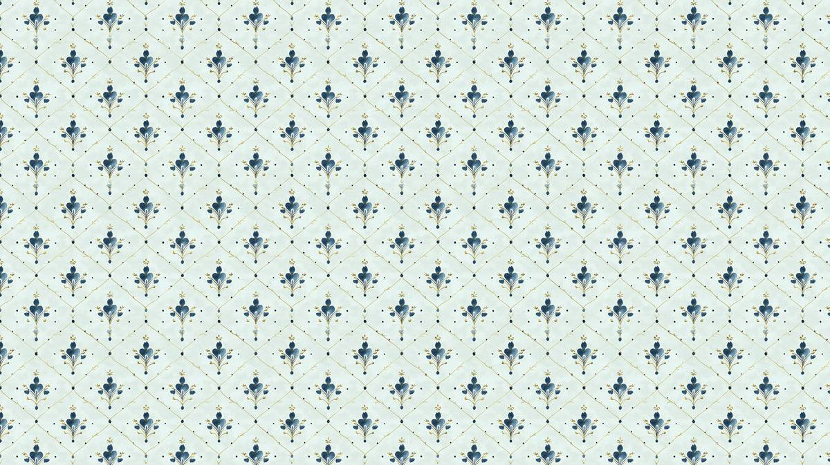 Modern Damask Mural Wallpaper | Elegant Blue and Gold