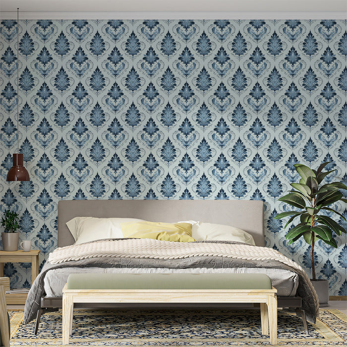 Classic Floral Mural Wallpaper | Timeless Blue Damask