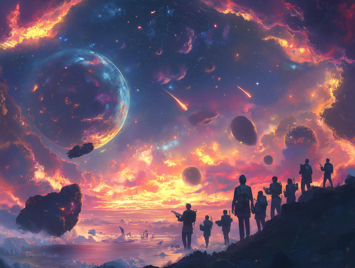 Cosmic Landscape Mural Wallpaper in Office | Various Colors (Purple, Orange, Blue, etc.) of Spaceship