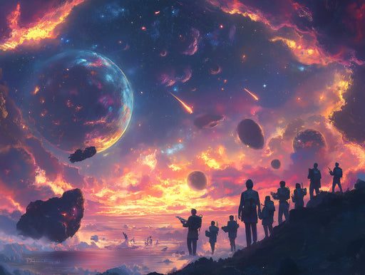 Cosmic Landscape Mural Wallpaper in Office | Various Colors (Purple, Orange, Blue, etc.) of Spaceship