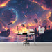Cosmic Landscape Mural Wallpaper in Office | Various Colors (Purple, Orange, Blue, etc.) of Spaceship