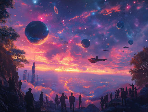 Cosmic Landscape Mural Wallpaper in Office | Various Colors (Purple, Orange, Blue, etc.) of Spaceship