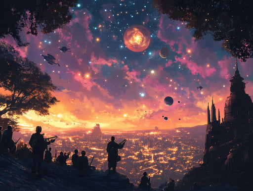 Cosmic Landscape Mural Wallpaper in Office | Various Colors (Purple, Orange, Blue, etc.) of Spaceship