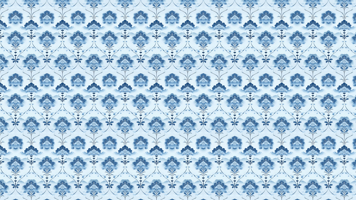 Serene Floral Mural Wallpaper | Classic Blue Damask