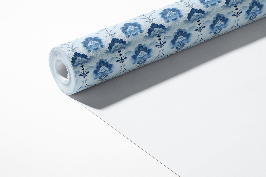 Serene Floral Mural Wallpaper | Classic Blue Damask