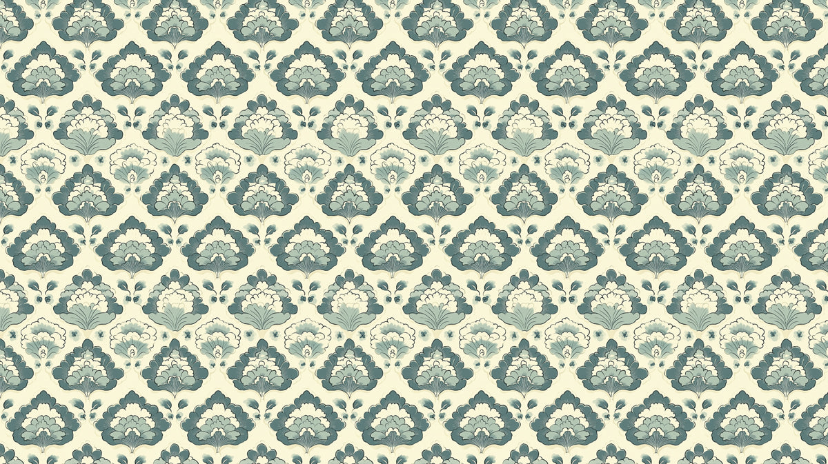 Classic Damask Mural Wallpaper | Vintage Blue and Beige