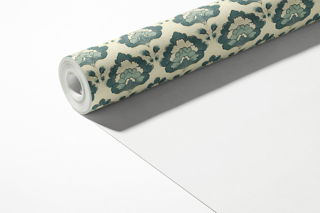 Classic Damask Mural Wallpaper | Vintage Blue and Beige