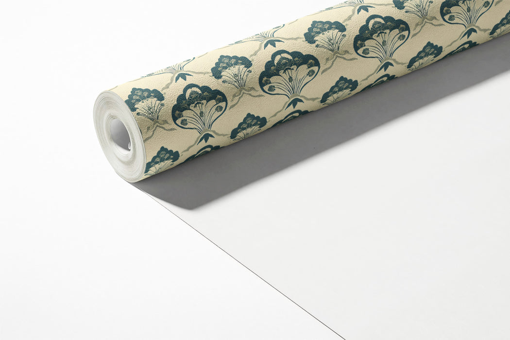 Classic Damask Mural Wallpaper | Elegant Blue and Beige
