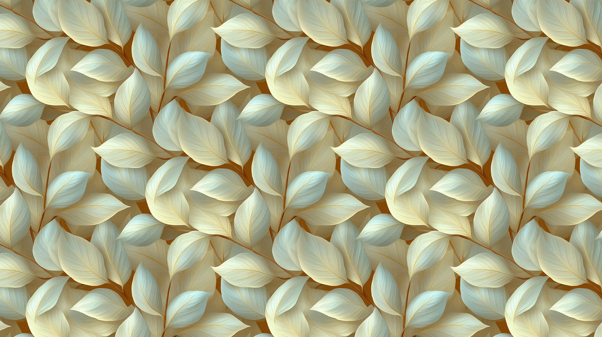 Sculptural Leaf Mural Wallpaper | Luxurious Blue and Beige