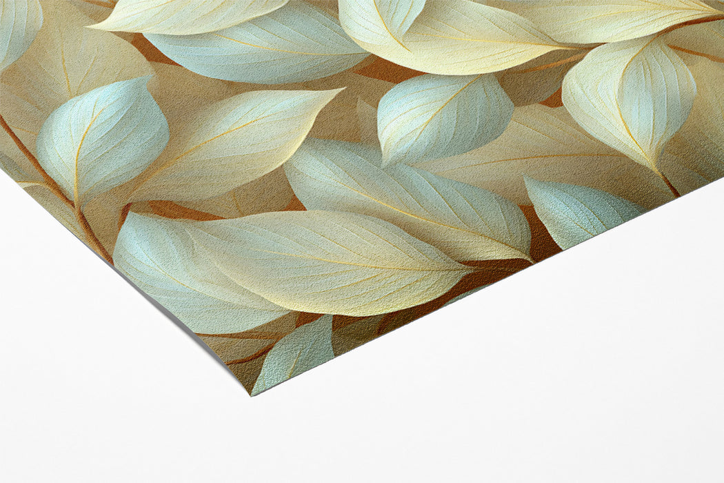 Sculptural Leaf Mural Wallpaper | Luxurious Blue and Beige