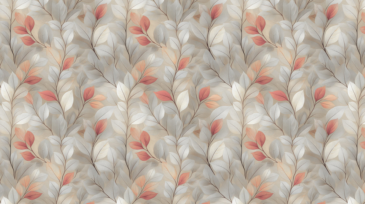 Abstract Botanical Mural Wallpaper | Delicate Pink and Gray Leaves